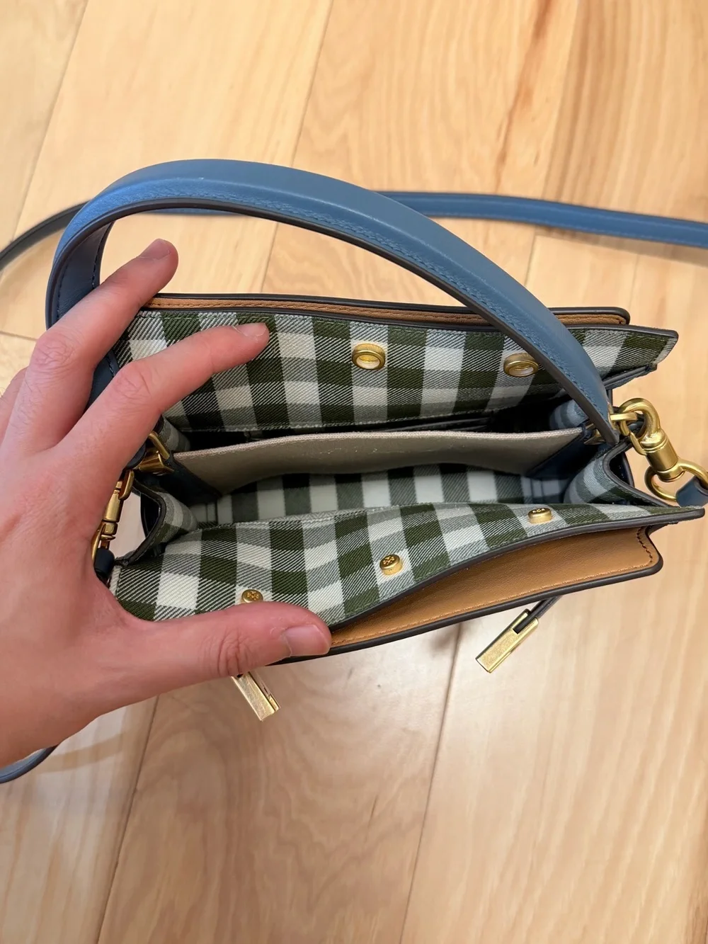 Tory Burch Lee Radziwell Petite Blue Leather Top-Handle Crossbody